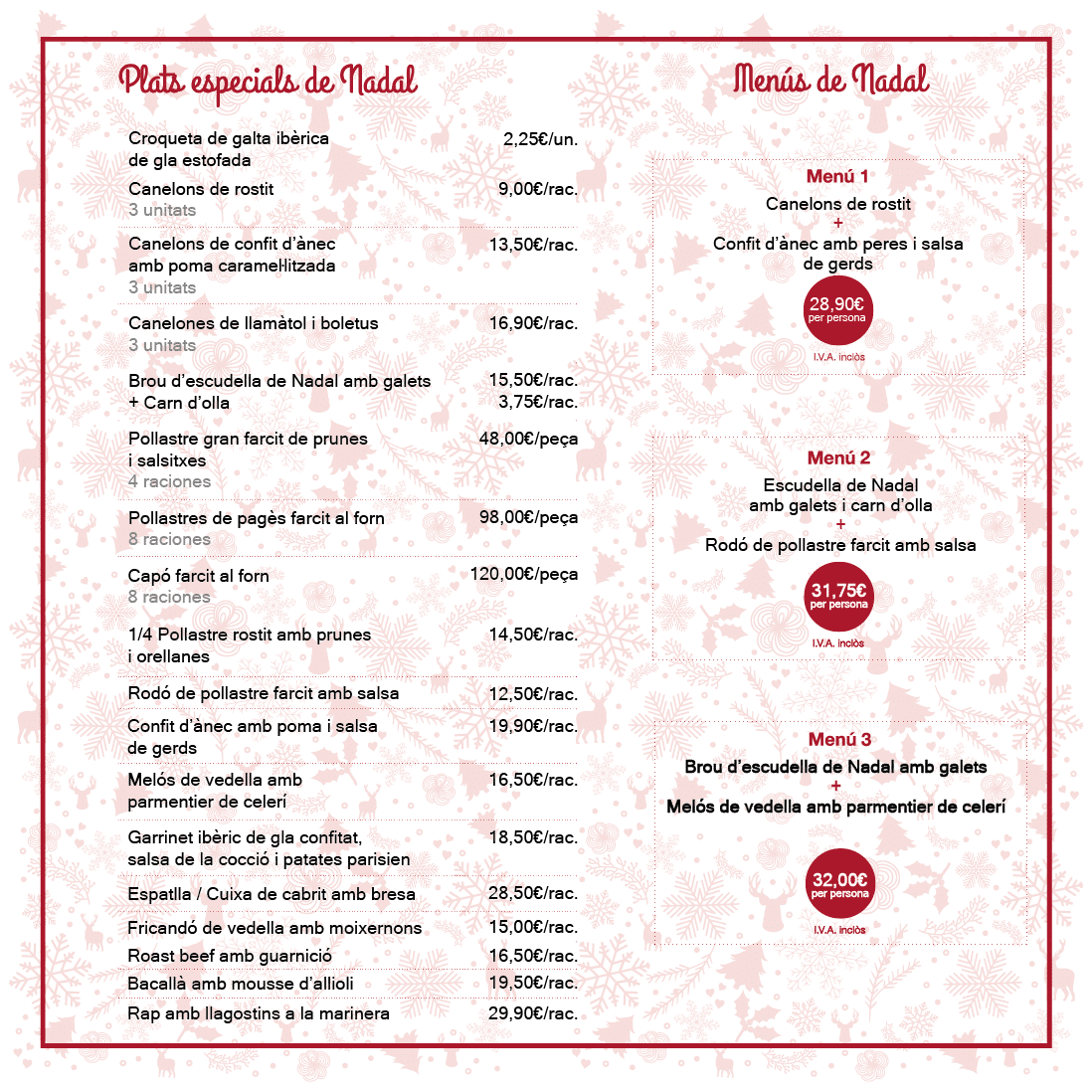 Plats y menús especials de Nadal